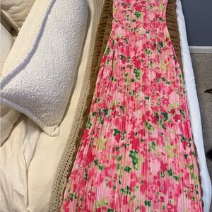 Floral Pink and Green Maxi Dress